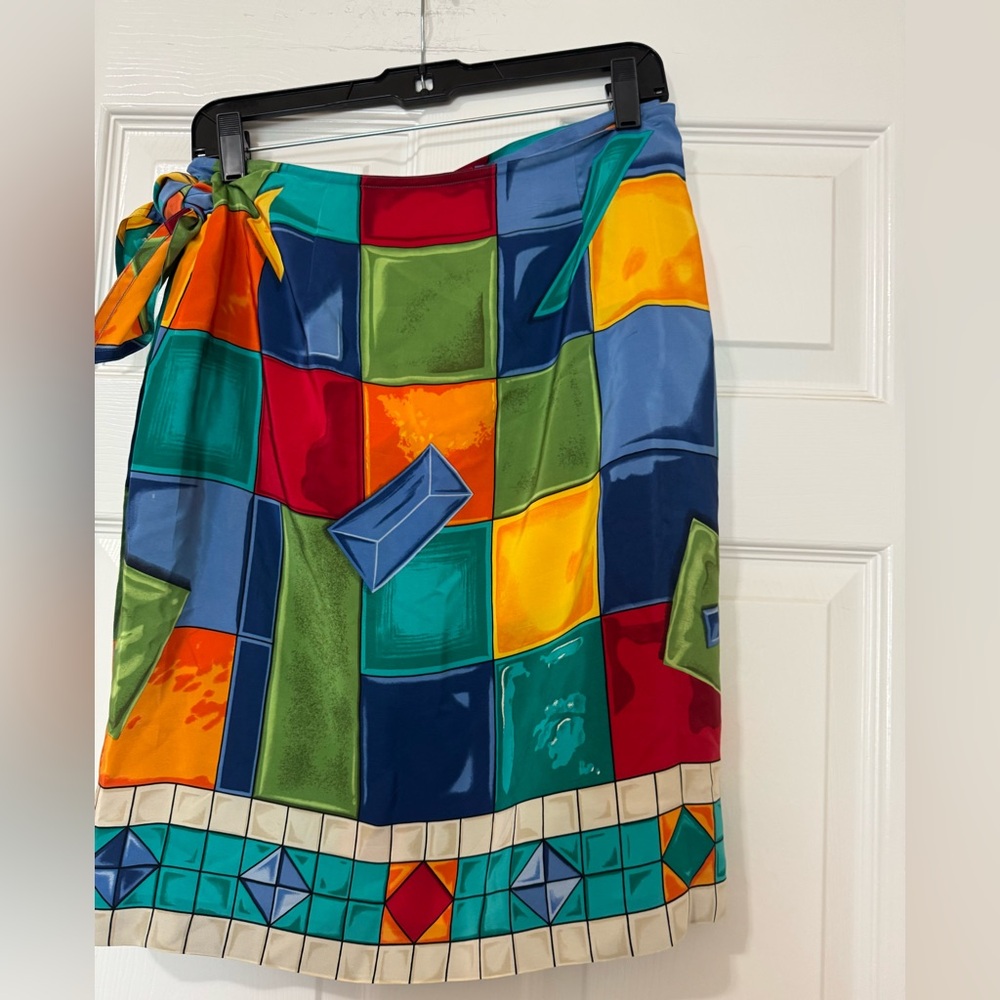 Vintage Linda Allard Ellen Tracy 100% Silk Wrap Skirt Size S Colorful READ - Picture 2 of 11